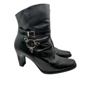 Harley Davidson Black‎ Leather Heeled Ankle Boots size 9 Buckle Strap HD
